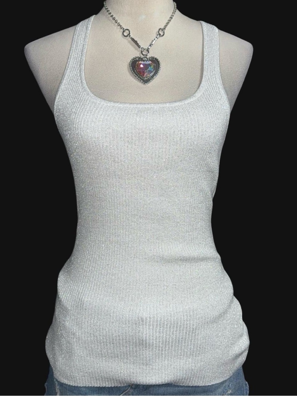 Guess silver Sparkle Scoop Neck Tank Top